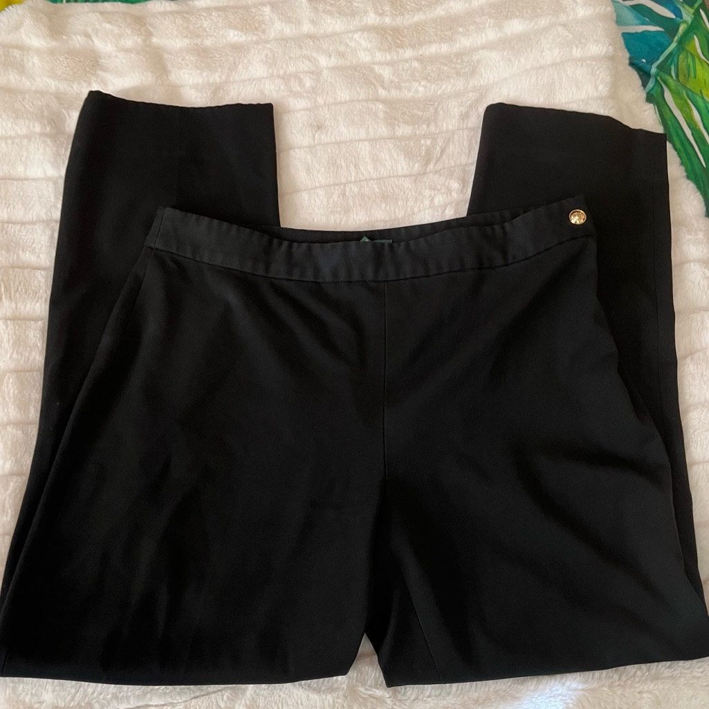 Y2k Lauren Ralph Lauren 8p Pants Black Gold Button Preppy Classic Crop Straight